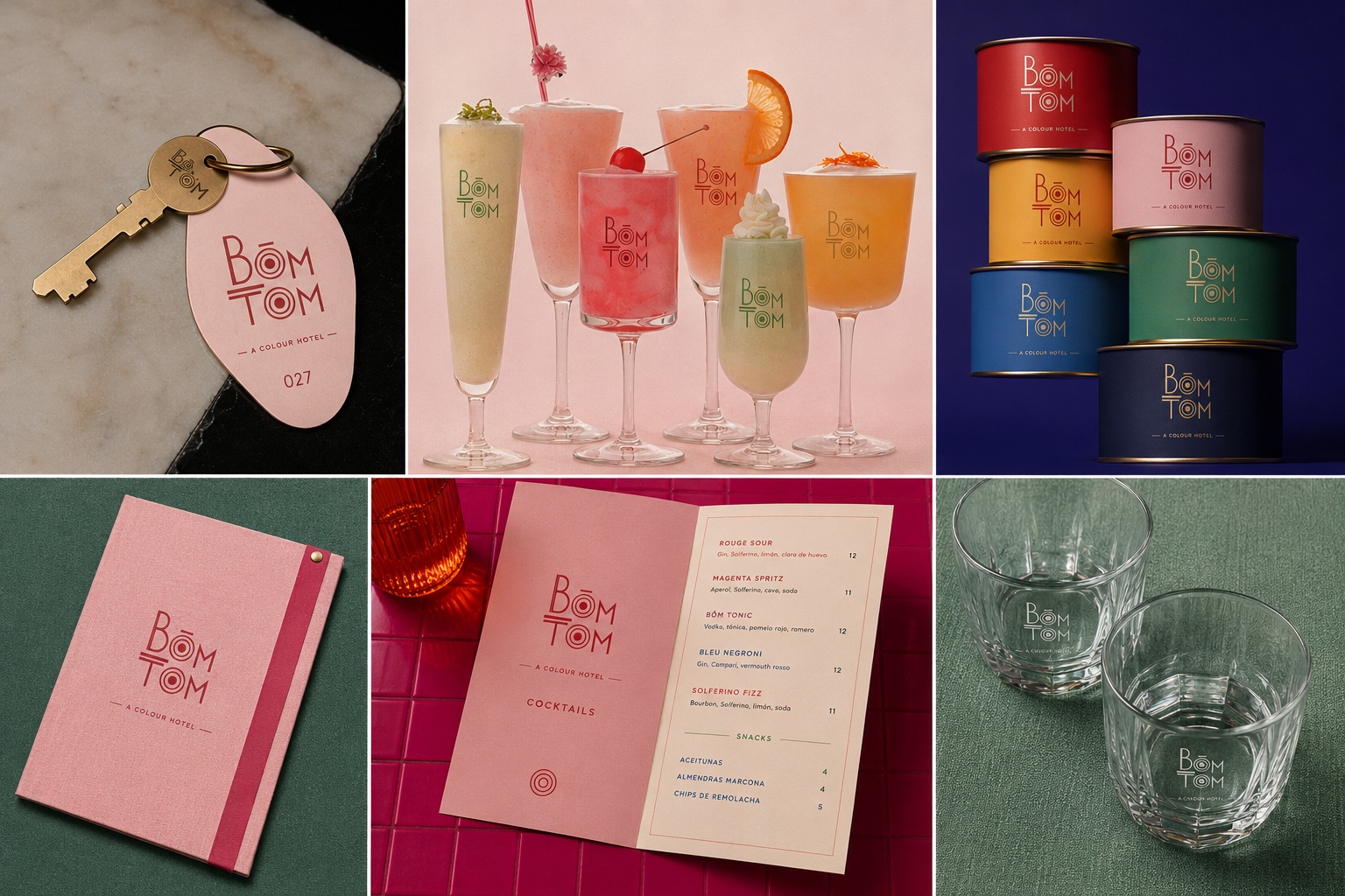 Bom Tom — The Pink Bar: cocktails, menu, keys and glassware